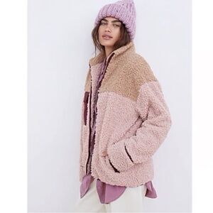 For Love & Lemons Pink, Cream & Burgundy Teddy Sherpa Jacket